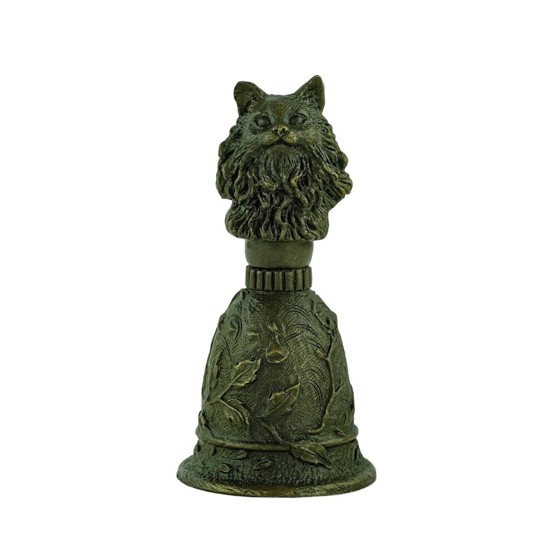 Bronze Bell with Cat Grip and Floral Decoration Unique Bell for Reception Cat Lovers Gift Bronze Cat Sculpture Animal Decoration Cat Gift