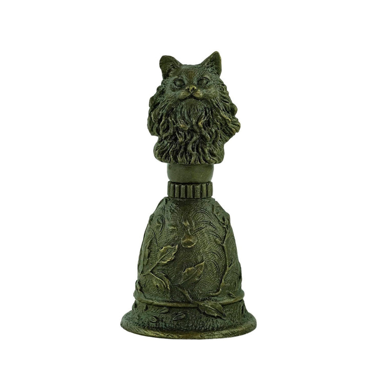 Bronze Bell with Cat Grip and Floral Decoration Unique Bell for Reception Cat Lovers Gift Bronze Cat Sculpture Animal Decoration Cat Gift