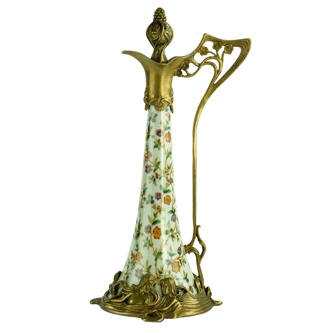 Bronze Mounted Porcelain Wine Jug in Jugendstil Style with Floral Decoration Jugendstil Lovers Gift Claret Jug Wine Lovers Gift Table Deco