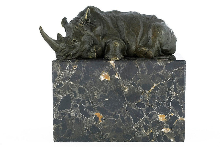 Bronze Rhino Sculpture Animal Art Figurine Lying Rhino Statue Bronze Wildlife Sculpture Rhinoceros Sculpture Rhino Decoration Rhino Art