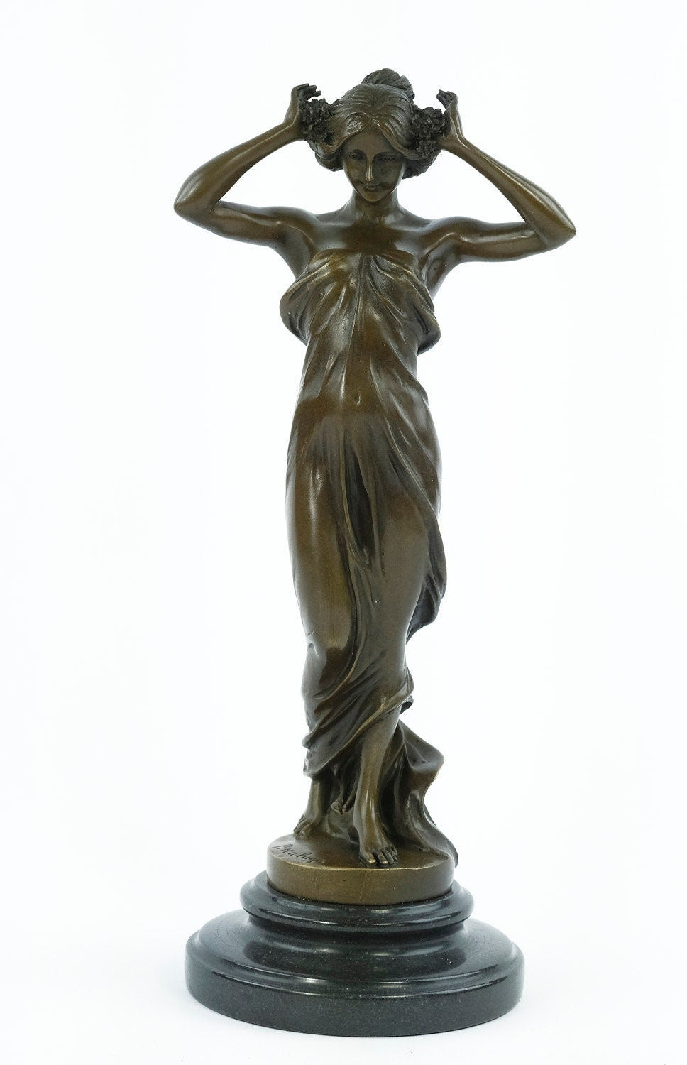 Bronze Sculpture of a Standing Wood Nymph in Long Dress Bronze Nymph Statue Female Art Figurine Nymph of the Woods Sculpture Mythology Deco