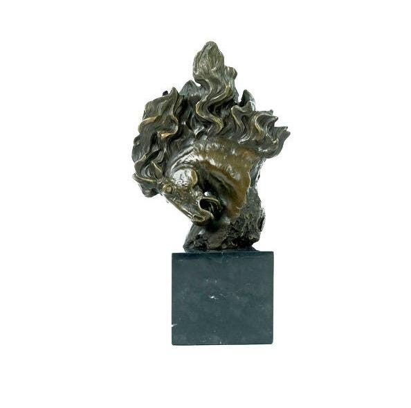 Bronze Horse Head Statue with Mane Designed as Flames Bronze Horse Sculpture Horse Lovers Gift Horse Art Figurine Bronze Horse Art