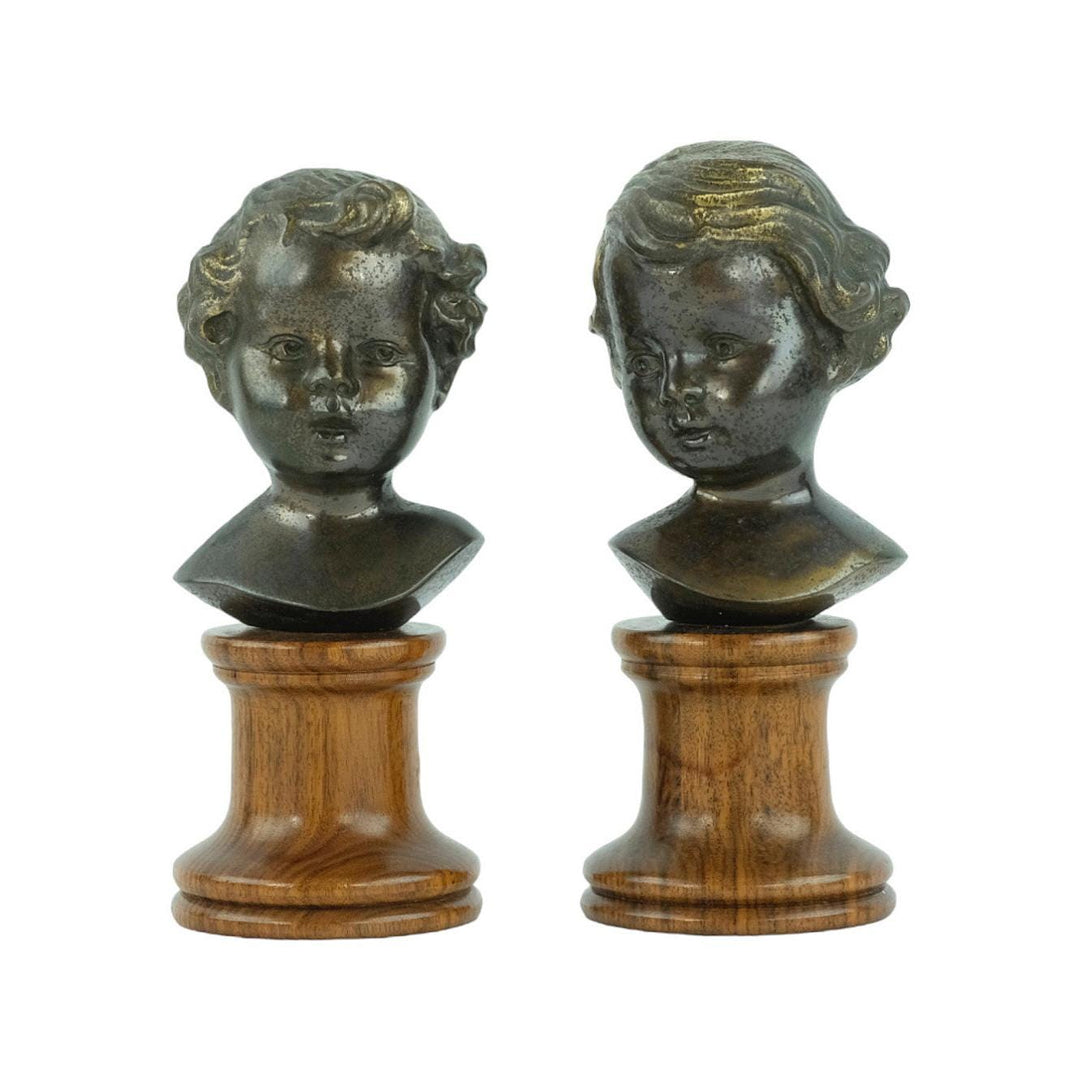 Set of Antique Bronze Busts of a Boy and Girl Bronze Antique Sculptures of Children Italian Sculptures Antique Decoration Boy and Girl Art