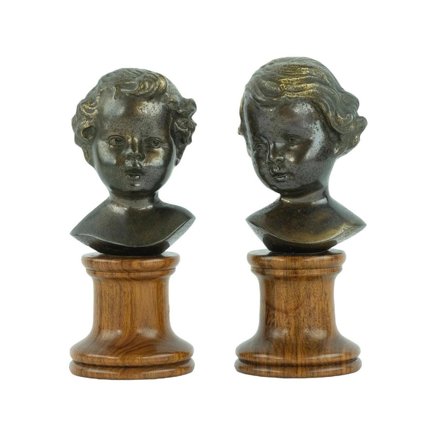 Set of Antique Bronze Busts of a Boy and Girl Bronze Antique Sculptures of Children Italian Sculptures Antique Decoration Boy and Girl Art