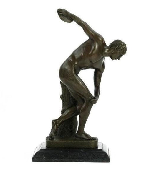 Bronze Discobolus Statue Ancient Greek Sculpture Bronze Discobolus of Myron Statue Nude Male Disc Thrower Bronze Art Statue Greek History