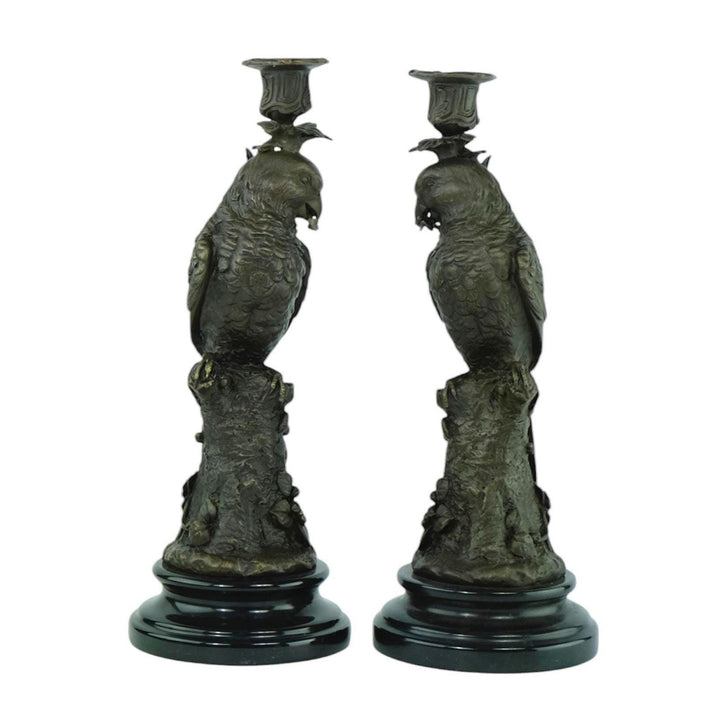 Pair of Bronze Candle Holders Depicting Two Parrots Animal Art Decoration Parrot Lovers Gift Parrot Candleholders Parrot Decoration