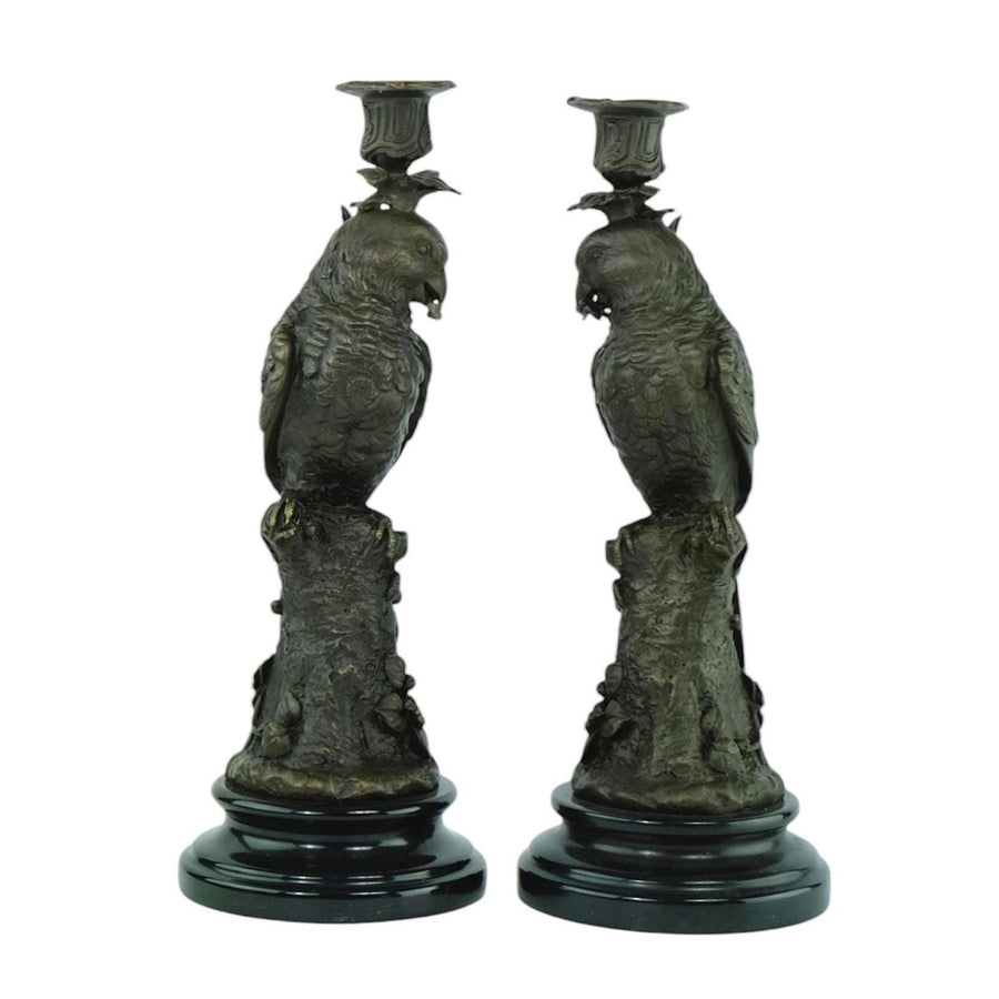 Pair of Bronze Candle Holders Depicting Two Parrots Animal Art Decoration Parrot Lovers Gift Parrot Candleholders Parrot Decoration