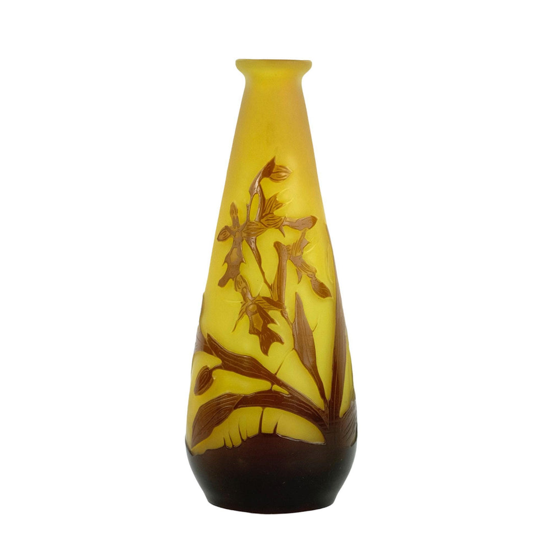 Original Cameo Glass Vase by Emile Galle with Floral Decor Art Nouveau Vase French Antiques Art Nouveau Decoration Glass Gallé Vase For Sale