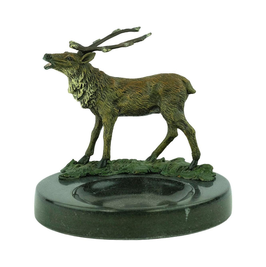 Marble Tray with Bronze Deer Sculpture Hunting Decoration Deer Lovers Gift Braying Stag Statue Hunting Sculpture Wildlife Collectable Stag