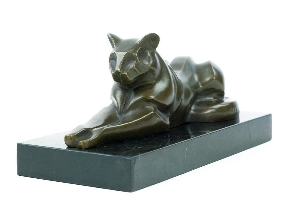 Bronze Cat Statue Animal Art Figurine Bronze Cubist Cat Sculpture Reclining Cat Figurine Cat Art Sculpture Cubism Animal Statue