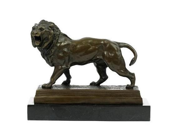 Bronze Sculpture of a Standing Lion Animal Art Statue Roaring Lion Sculpture Bronze Lion Statue Lion Art Roaring Lion Statue Lion Decoration