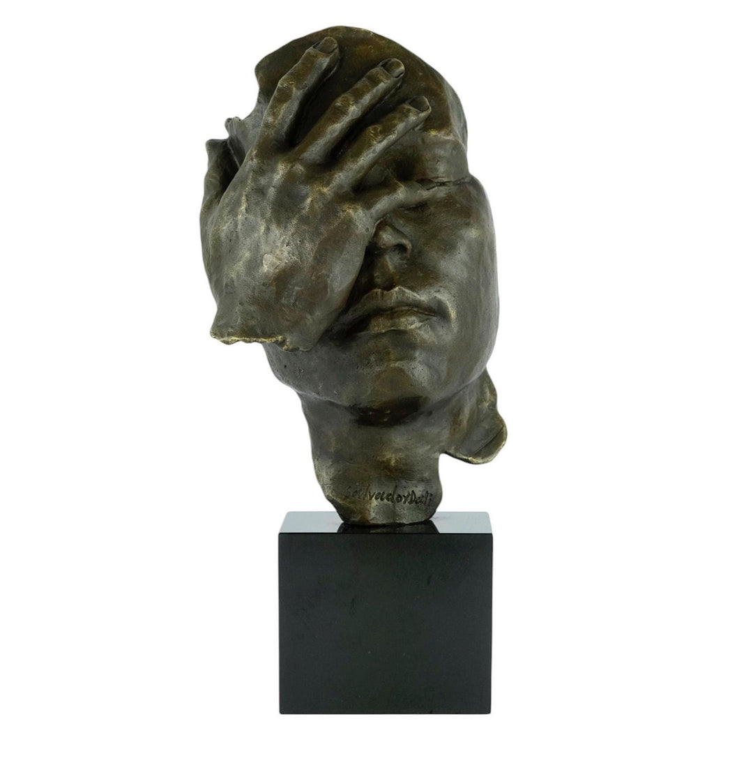 Modern Bronze Sculpture of a Hand Covering a Face Inspired by Salvador Dali Resignation Contemporary Art Statue Bronze Dali Sculpture Art