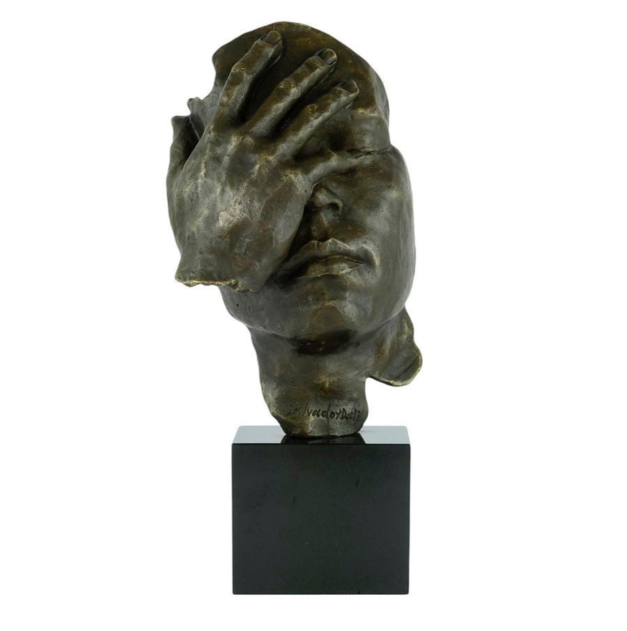 Modern Bronze Sculpture of a Hand Covering a Face Inspired by Salvador Dali Resignation Contemporary Art Statue Bronze Dali Sculpture Art