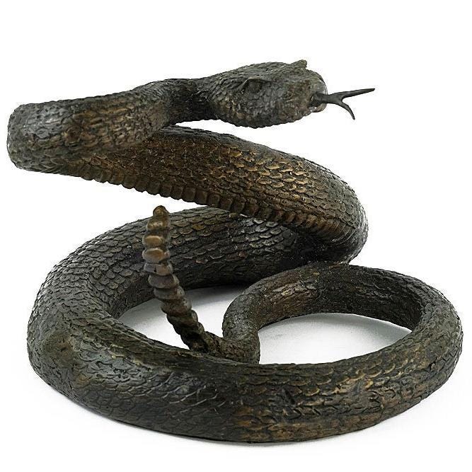 Bronze Rattlesnake Sculpture Animal Art Figurine Bronze Snake Statue Rattlesnake in Bronze Snake Decoration Snake Art Bronze Wildlife Art