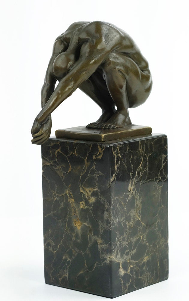 Bronze Sculpture of a Male in Squatting Position Modern Art Statue Male Nude Sculpture Bronze Diver Sculpture Meditation Man Yoga Sculpture
