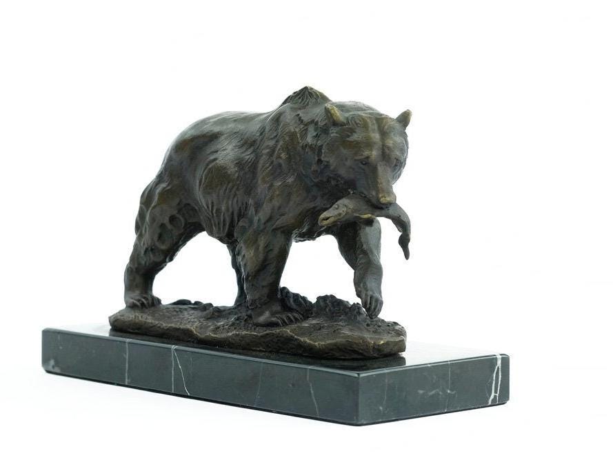 Bronze Grizzly Bear Sculpture Animal Art Statue Fishing Bear Sculpture Bronze Hunting Sculpture Grizzly Bear with Fish Bear Art Wildlife Art