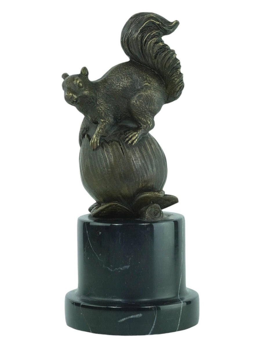 Bronze Sculpture of a Squirrel Sitting on a Hazelnut Animal Art Statue Squirrel Lovers Gift Bronze Animal Sculpture Squirrel Decoration