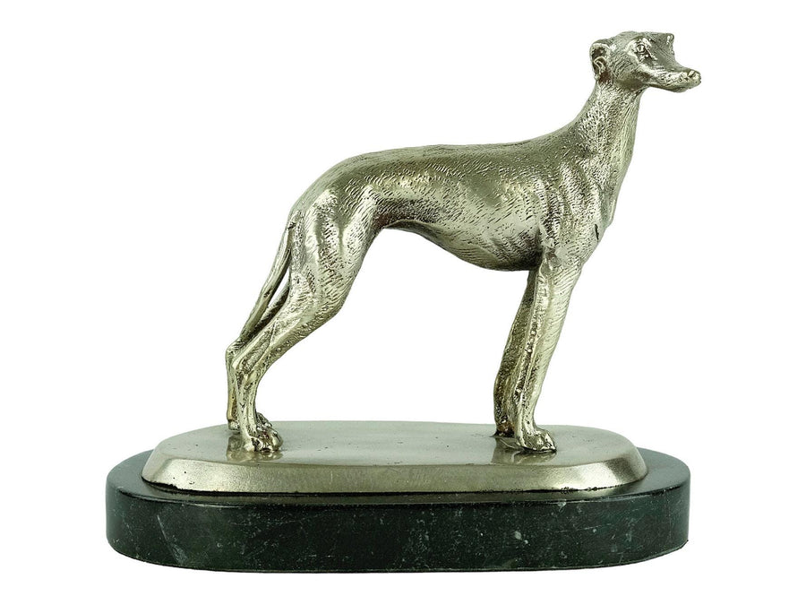 Nickel Plated Bronze Sculpture of a Standing Greyhound Hunting Decoration Bronze Dog Statue Greyhound Figurine Animal Art Statue Hunting Dog