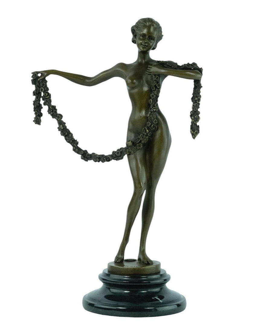 Bronze Sculpture of a Female with a Garland in Art Deco Style Inspired by Josef Lorenzl Bronze Art Statue Bronze Female Sculpture Female Art