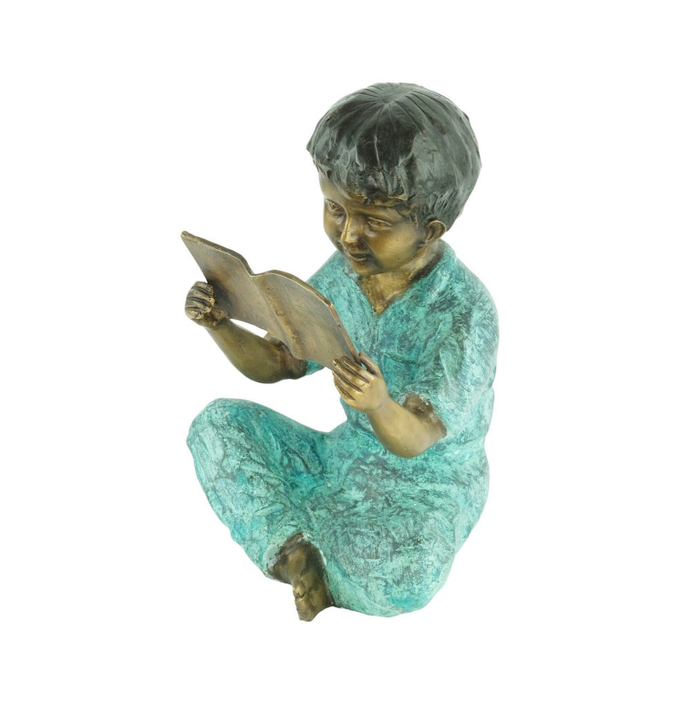 Bronze Sculpture of a Young Boy Reading a Book Outdoor Child Sculpture Bronze Garden Statue Bronze Boy Figurine Book Lovers Gift Book Art