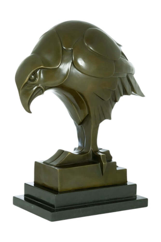 Large Art Deco bronze eagle sculpture by Johan Coenraad Altorf on marble base, detailed craftsmanship, 39 cm high.