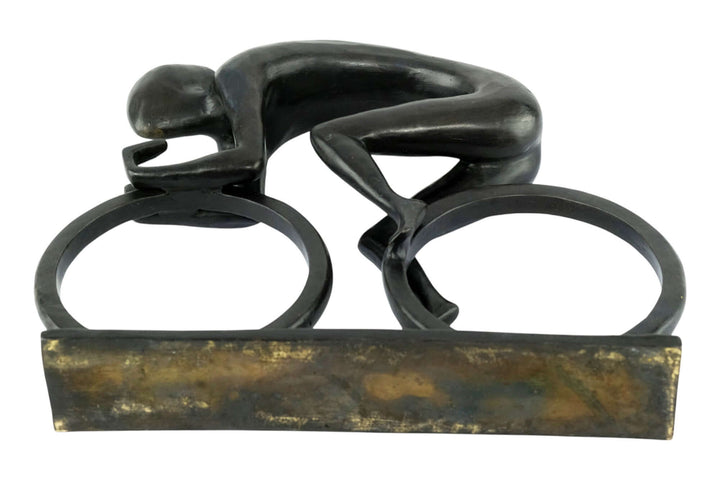 Modern bronze sculpture of a cyclist capturing motion, 26 cm long, perfect for cycling enthusiasts.