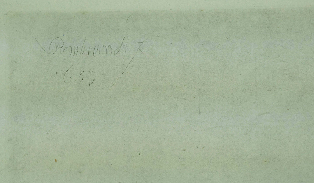 Signature of Rembrandt van Rijn on etching dated 1639, showcasing artistry and historical significance.