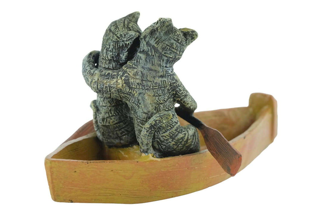 Bronze cat couple figurine in a rowing boat, perfect gift for cat lovers and collectors. Vienna bronze style.