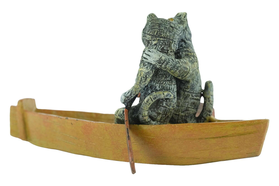 Vienna bronze cat sculpture of two loving cats in a rowing boat, pastel colors, 6 x 13 cm, cat lovers gift.
