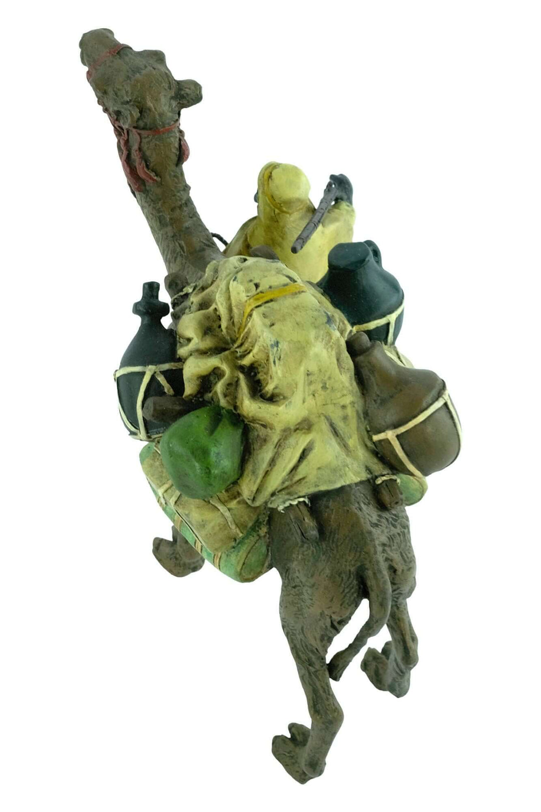 Vienna Bronze dromedary figurine featuring a soldier, detailed cold-painted sculpture in soft pastel colors.