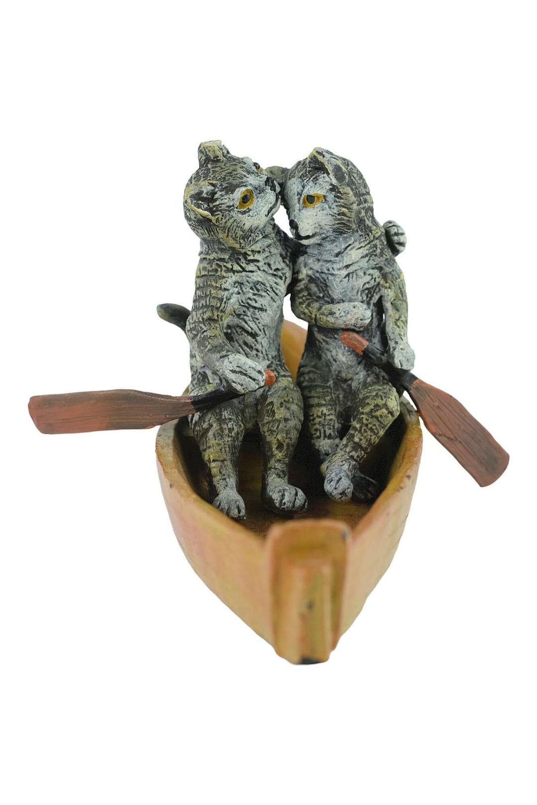 Charming bronze cat figurine of a couple in a boat, perfect gift for cat lovers and collectors. Vienna bronze style.