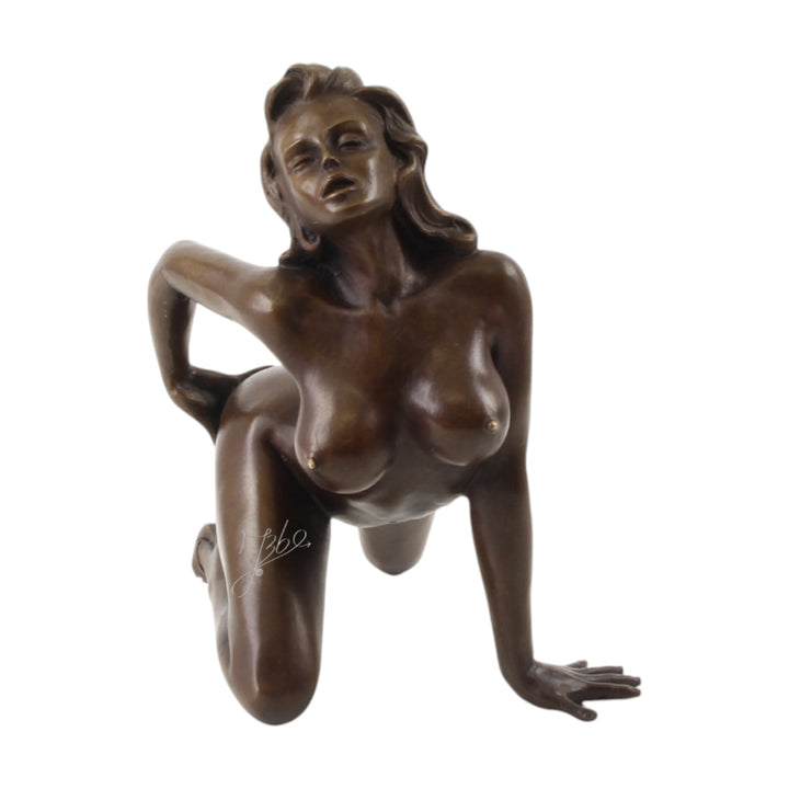Erotic bronze sculpture of a female pleasuring herself from behind